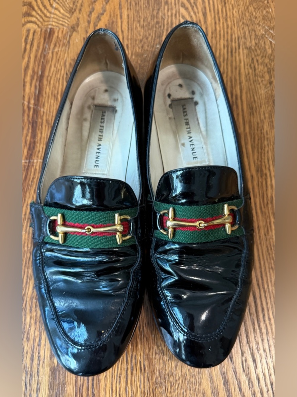 Saks Fifth Avenue Black Loafers with Iconic Gucci Horsebit Hardware Sz 7.5B